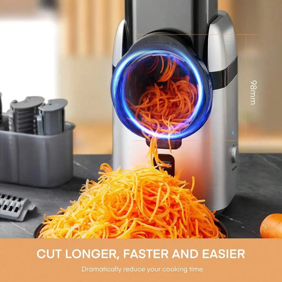 Electric Cheese Grater, Large Feed Chute Electric Grater Vegetable Shredder With Multi Replaceable Blades And Storage Box, 5 In