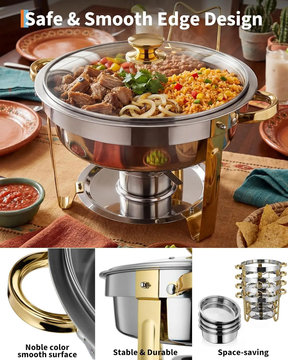 HiMISS Round Chafing Dish Warmer Stainless Steel Buffet Server Lid