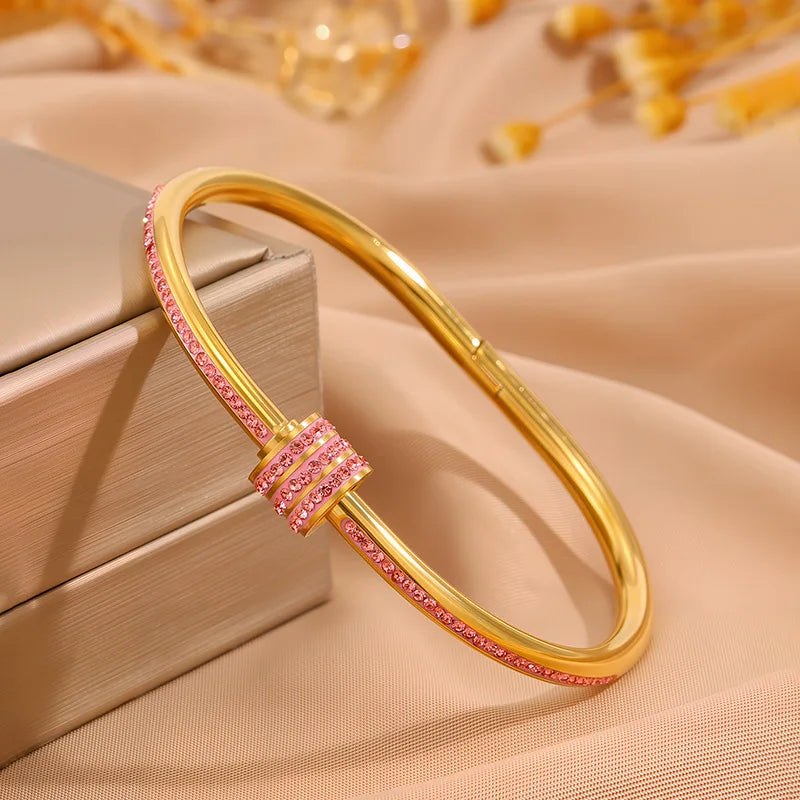 Stainless Steel Cubic Zirconia Stackable Bracelet Set For Women