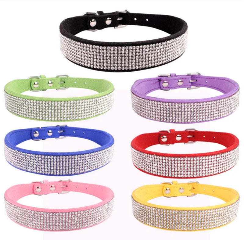 Adjustable Rhinestone Dog Collar Featuring Soft Velvet Microfiber