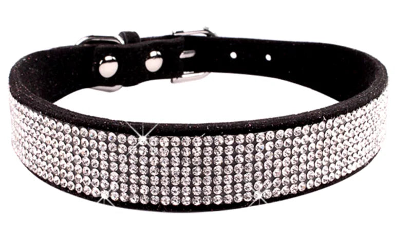 Adjustable Rhinestone Dog Collar Featuring Soft Velvet Microfiber
