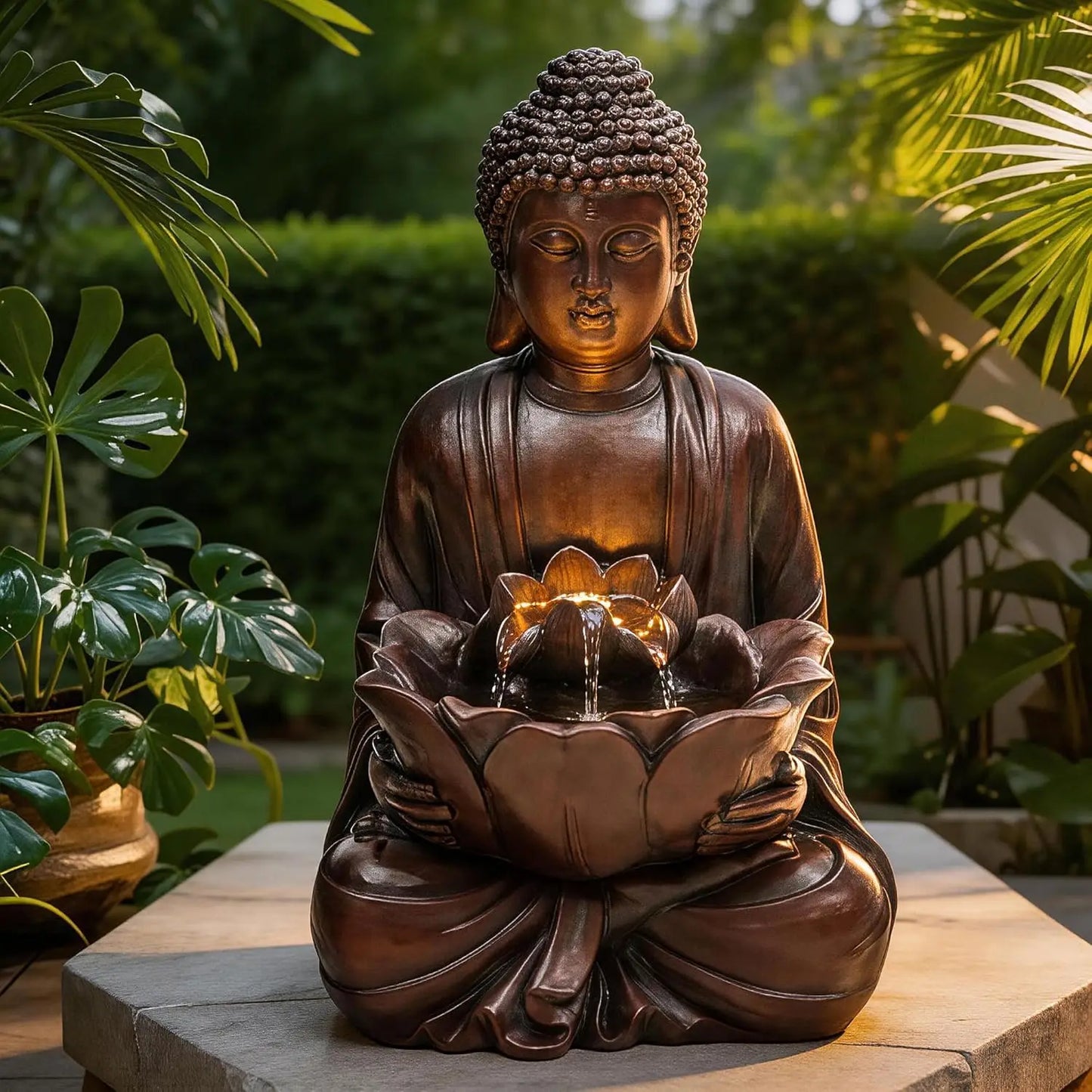 Buddha Outdoor Zen Garden Water Fountain With LED Lights