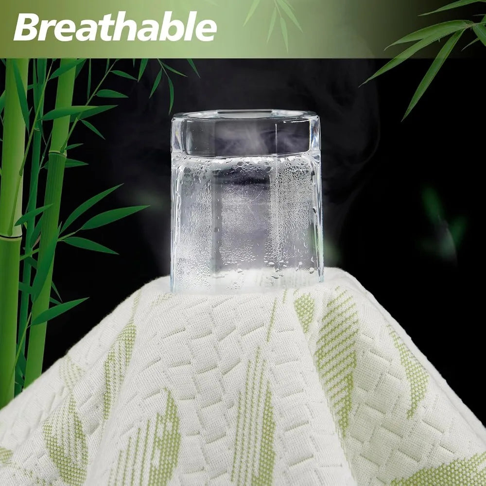 Rayon Bamboo Queen Size Mattress Protector, Waterproof Queen Mattress Pad | 16" Deep Pocket Noiseless Cooling Breathable Textured Design for Guest Bed