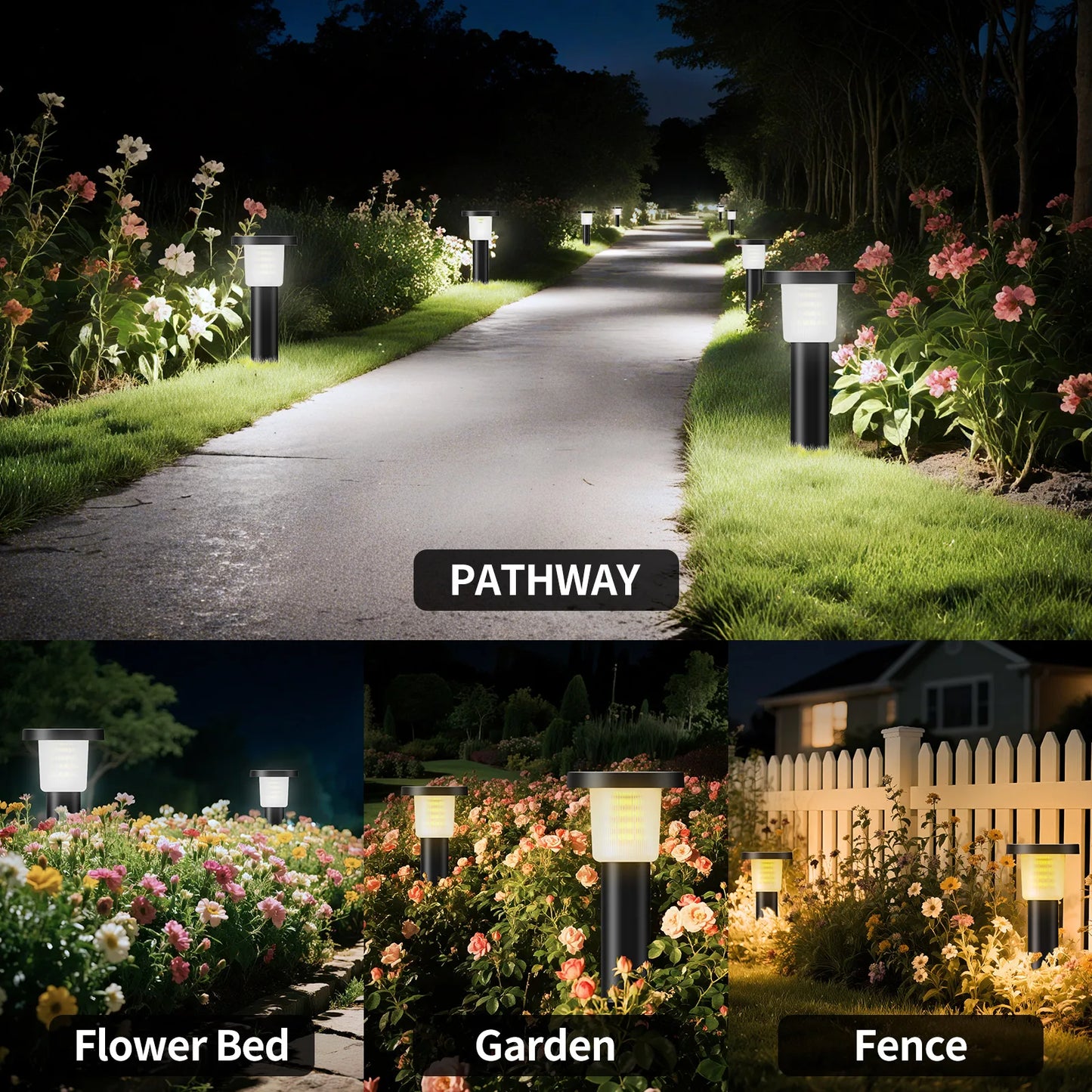 intelamp 2 Pack 3800mah Solar Pathway Lights Waterproof Outdoor LED Lights Landscape Decorative Lawn Lamps For Garden Walkway