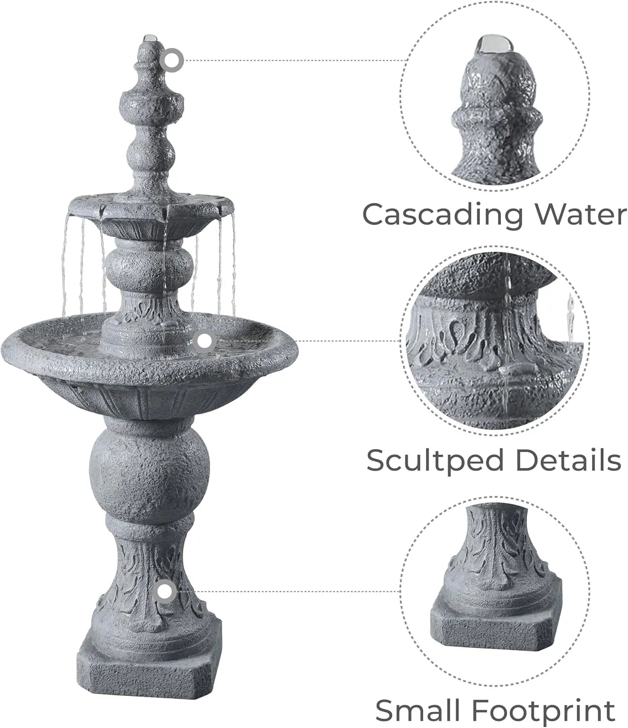 52.56 in. Outdoor Two-Tier Water Fountain with Realistic ICY Stone Texture for Outdoor Living Spaces Creating a Calming Oasis