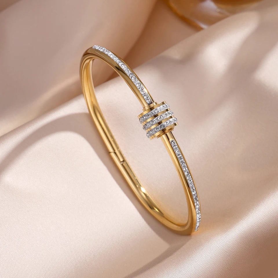 Stainless Steel Cubic Zirconia Stackable Bracelet Set For Women