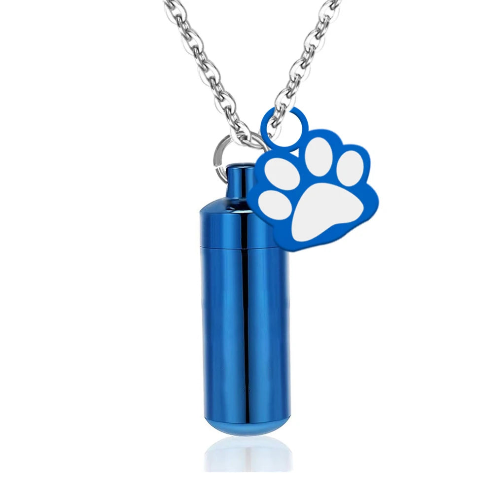 Polychrome Pet Paw Print Cremation Jewelry Urn Necklace for Ashes for Human/Pet Memorial Ashes Necklace Keepsake Pendant Lockets