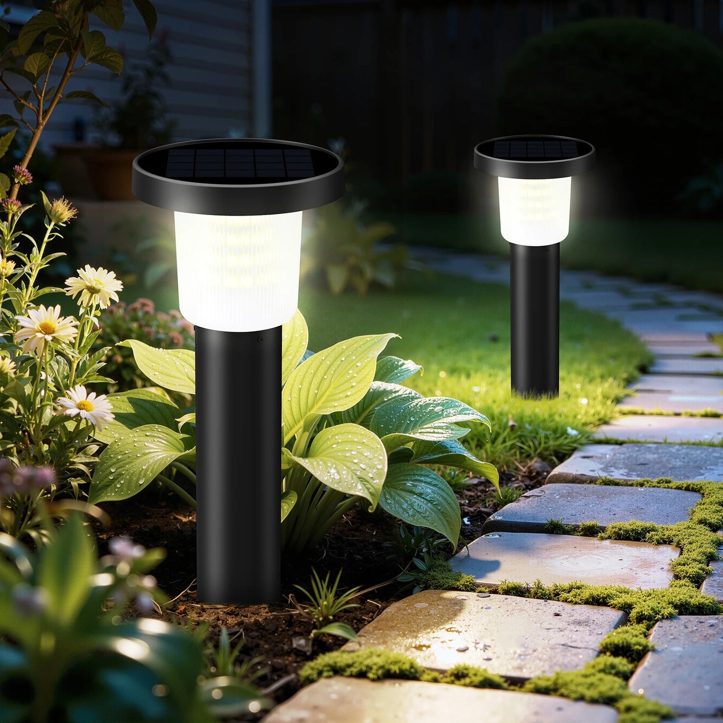 intelamp 2 Pack 3800mah Solar Pathway Lights Waterproof Outdoor LED Lights Landscape Decorative Lawn Lamps For Garden Walkway
