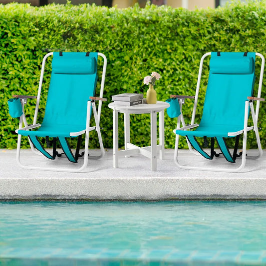 2 Pcs Folding Beach Chair, 4 Position Portable Backpack Camping Chair,Cup Holder