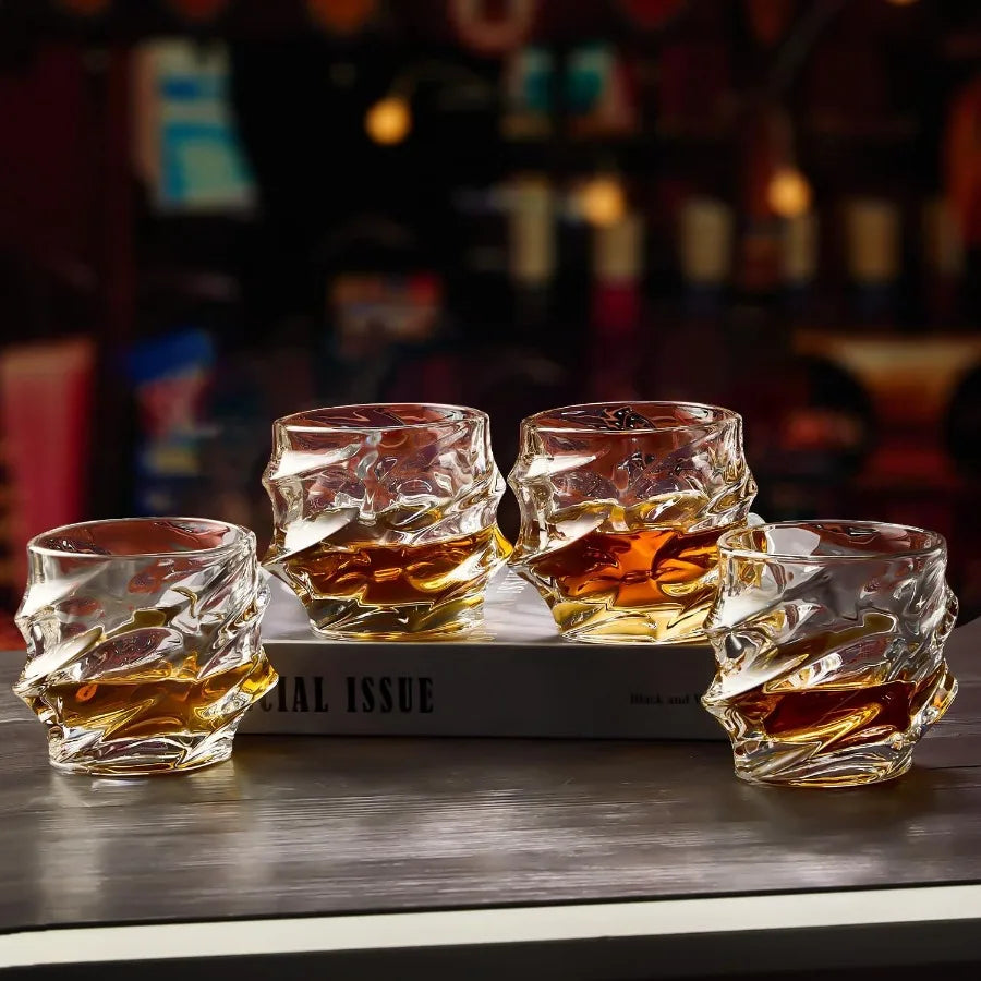 Hand Blown Crystal Whiskey Glasses Set of 4 Scotch Bourbon
