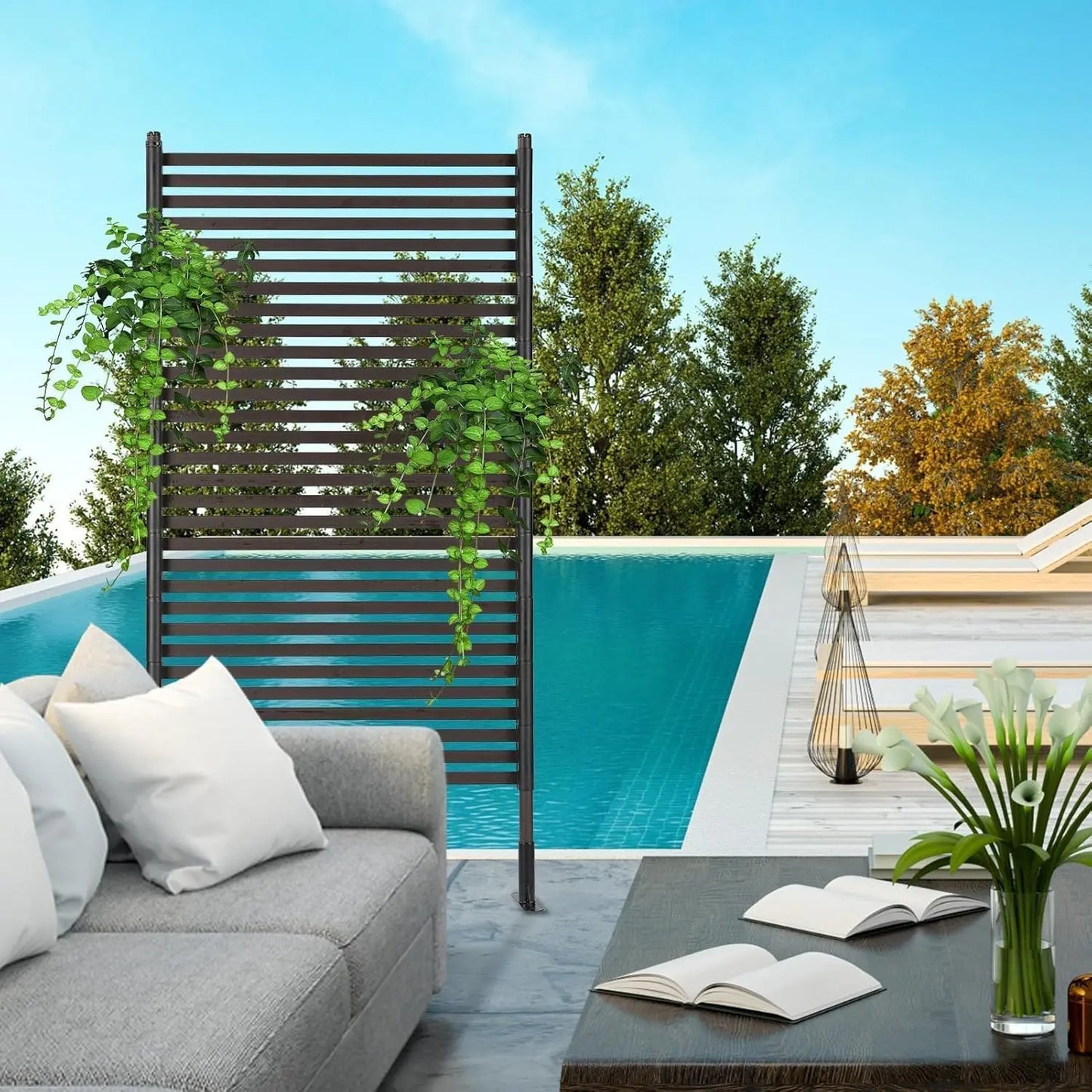 Metal Outdoor Privacy Screen With Stand For Patio Or Garden