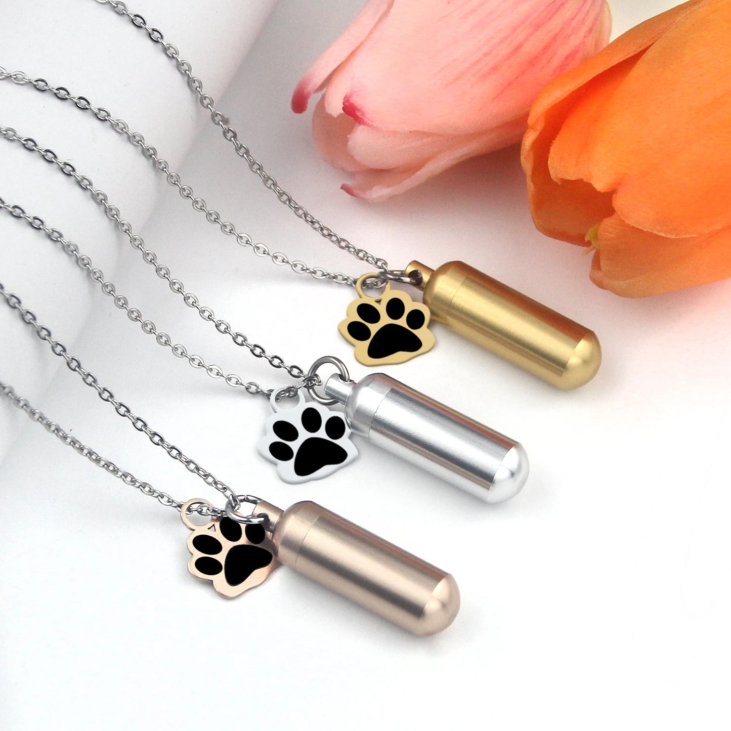 Polychrome Pet Paw Print Cremation Jewelry Urn Necklace for Ashes for Human/Pet Memorial Ashes Necklace Keepsake Pendant Lockets