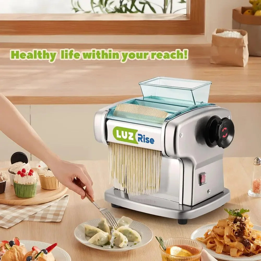 Electric Pasta Maker Automatic Noodle hine resh Pasta Dough Roller StainlSteel(2 Blades or 2.5mm Round&4mm lat Noodle,9 ThicknSe