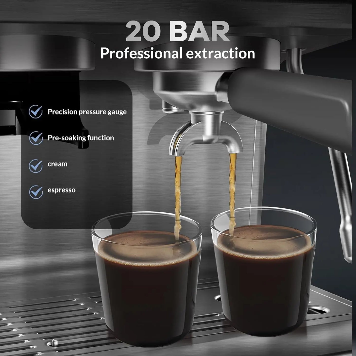 Espresso Machine with Grinder 20 Bar Semi-Automatic Coffee Maker PID Control Milk Frother Steam Wand 95Oz Water Tank for Home