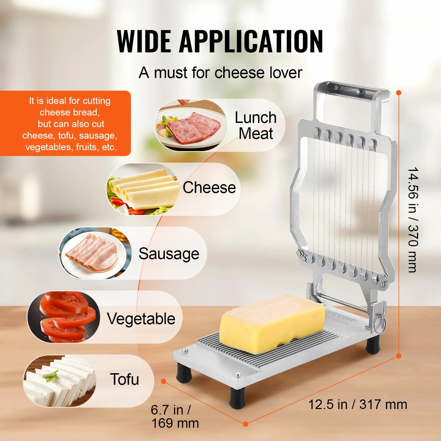 SucceBuy Cheese Cutter with Wire 0.39" & 0.78" Aluminum Alloy Commercial Cheese Slicer with 316 Stainless Steel Kitchen Cooking