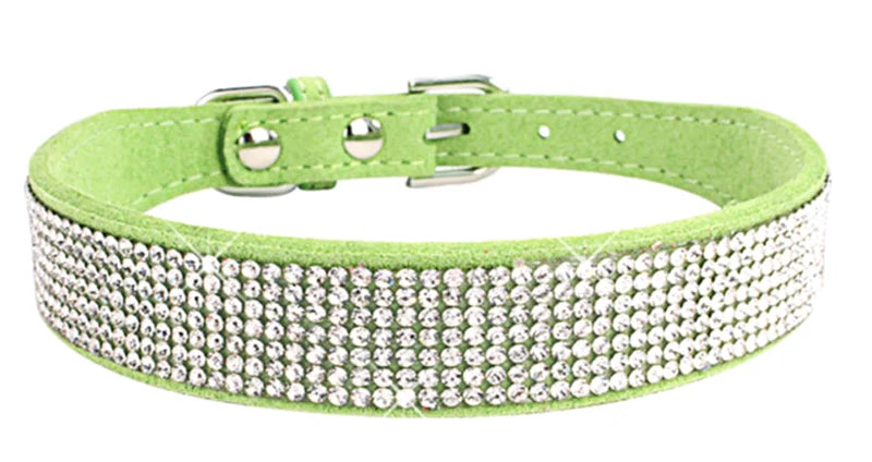 Adjustable Rhinestone Dog Collar Featuring Soft Velvet Microfiber