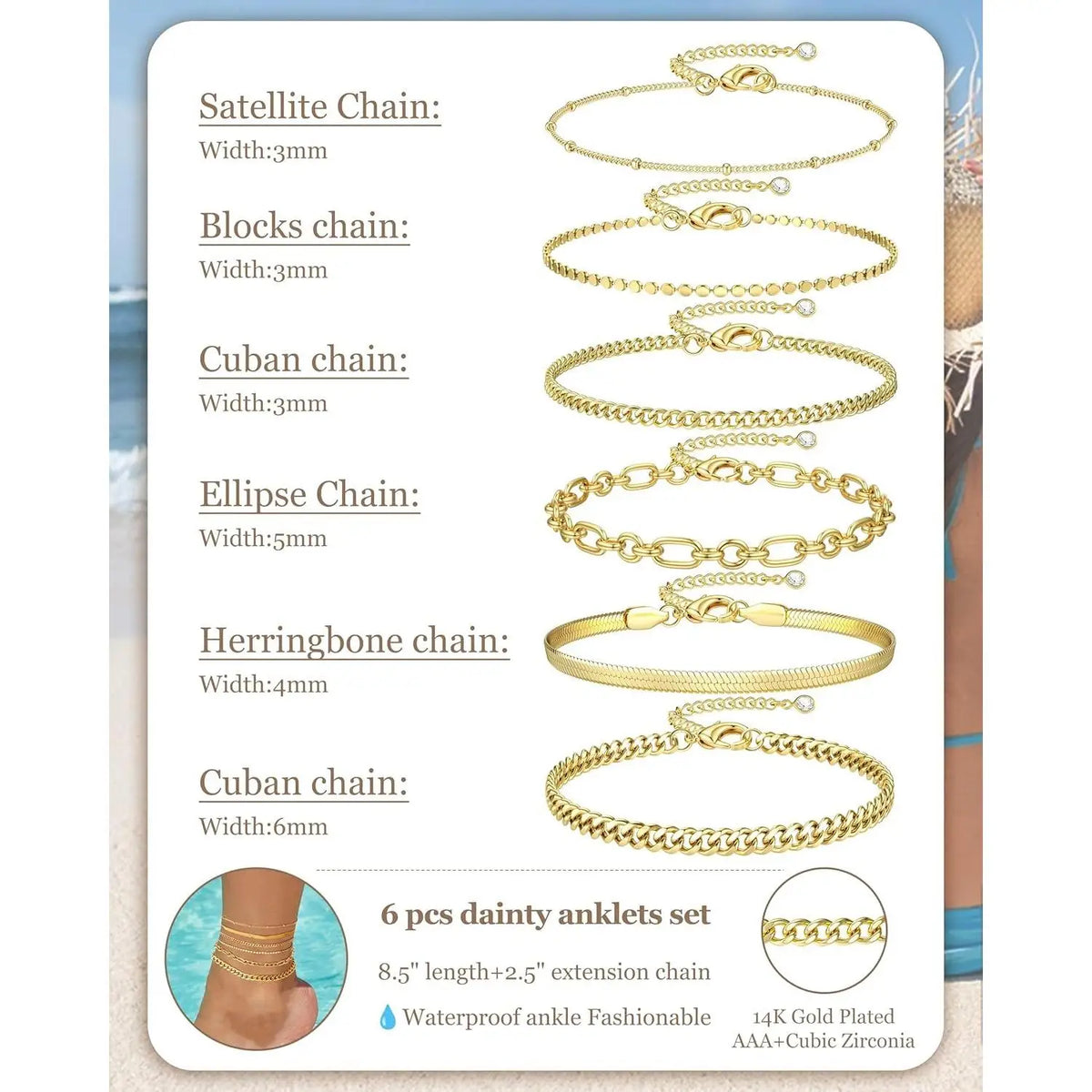 Drperfect Gold Plated Stainless Steel Cuban Link Ankle Bracelets