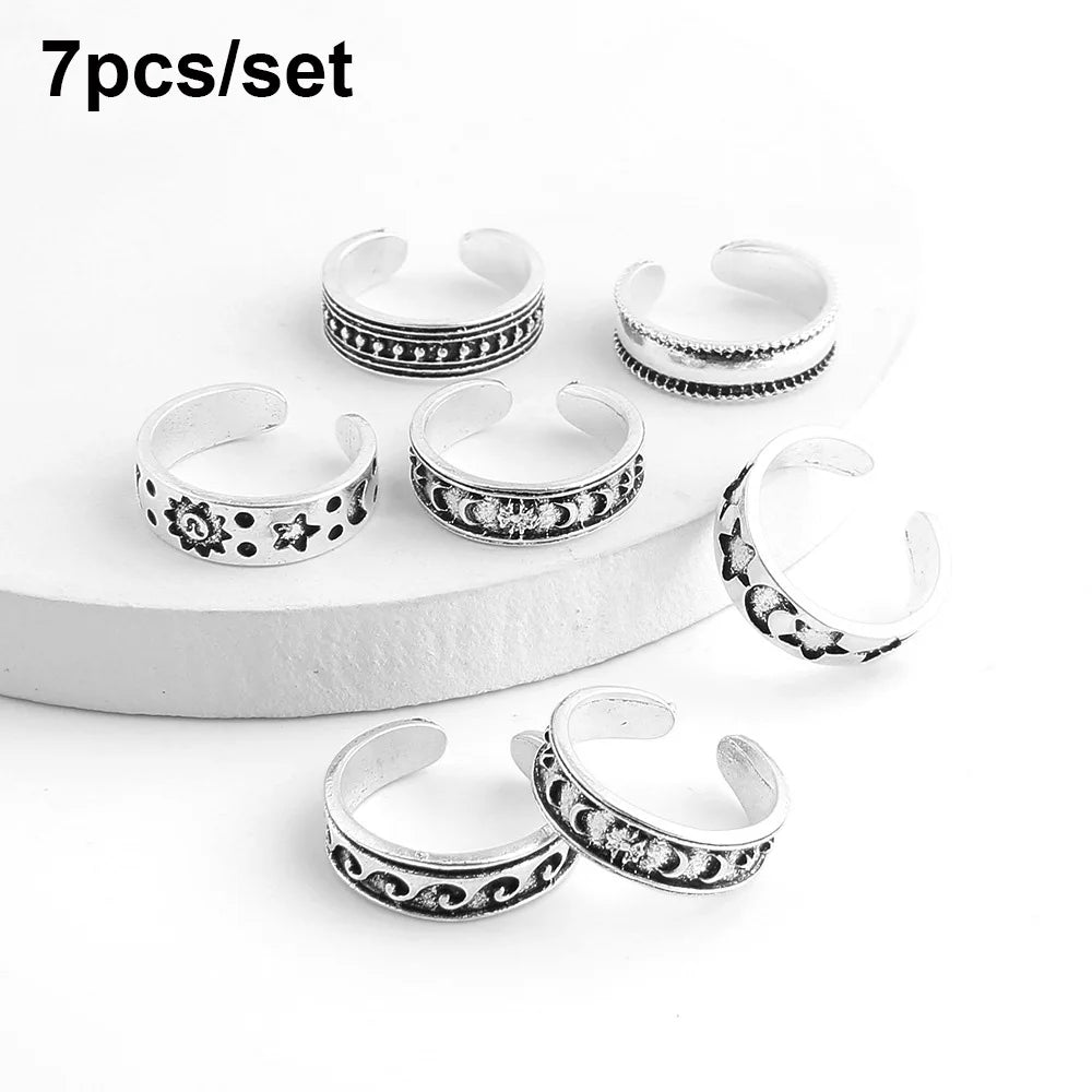 Adjustable Stainless Steel Toe Rings Wave Pattern Foot Jewelry Set