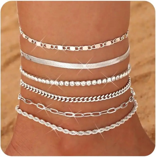 Drperfect Gold Plated Stainless Steel Cuban Link Ankle Bracelets
