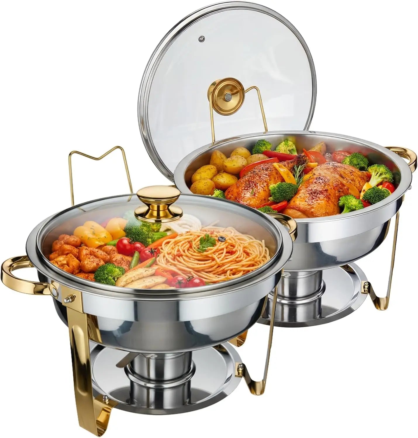 HiMISS Round Chafing Dish Warmer Stainless Steel Buffet Server Lid