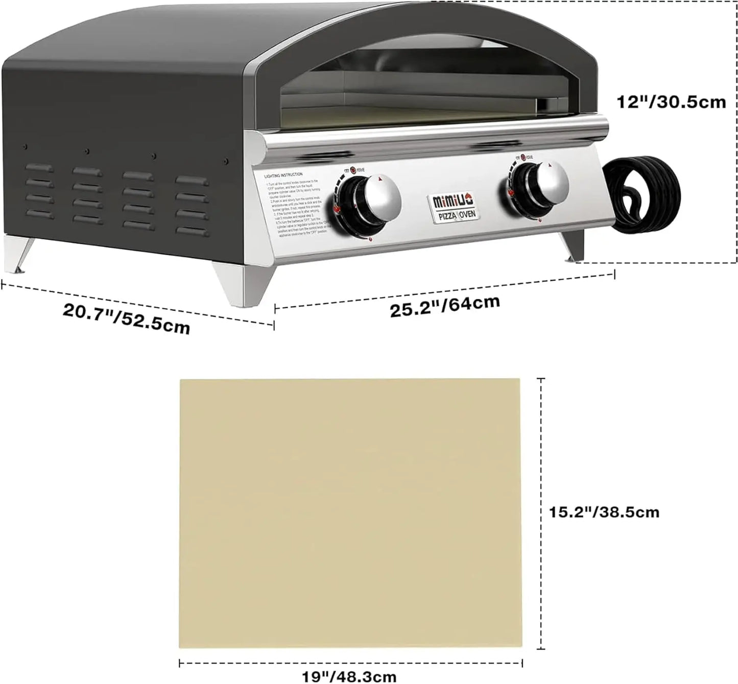 25 Inch Outdoor Gas Pizza Oven, Portable Propane Pizza Oven with Large Baking Stone - Make 2 Pizzas At Once - Multifunctional