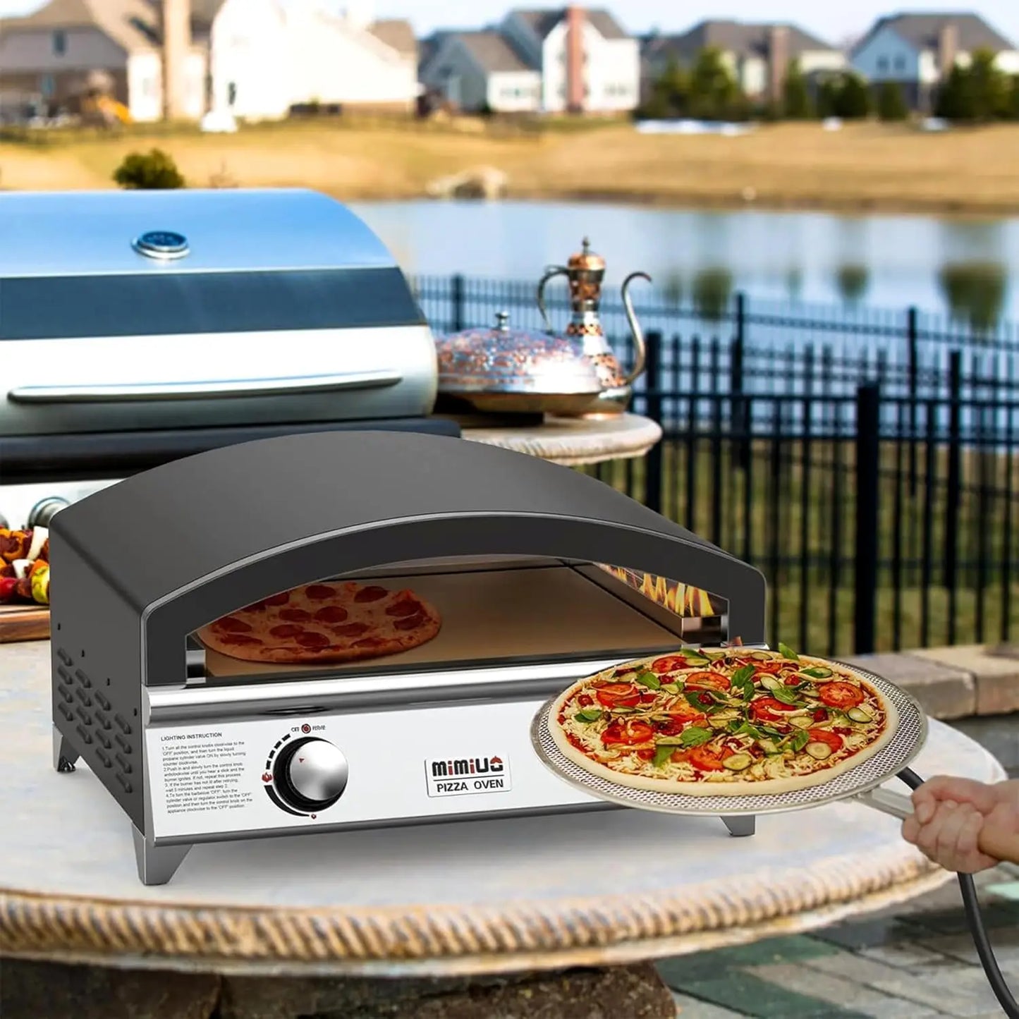 25 Inch Outdoor Gas Pizza Oven, Portable Propane Pizza Oven with Large Baking Stone - Make 2 Pizzas At Once - Multifunctional