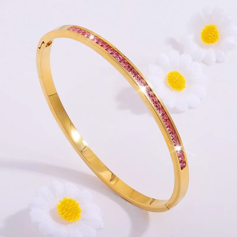 Stainless Steel Cubic Zirconia Stackable Bracelet Set For Women