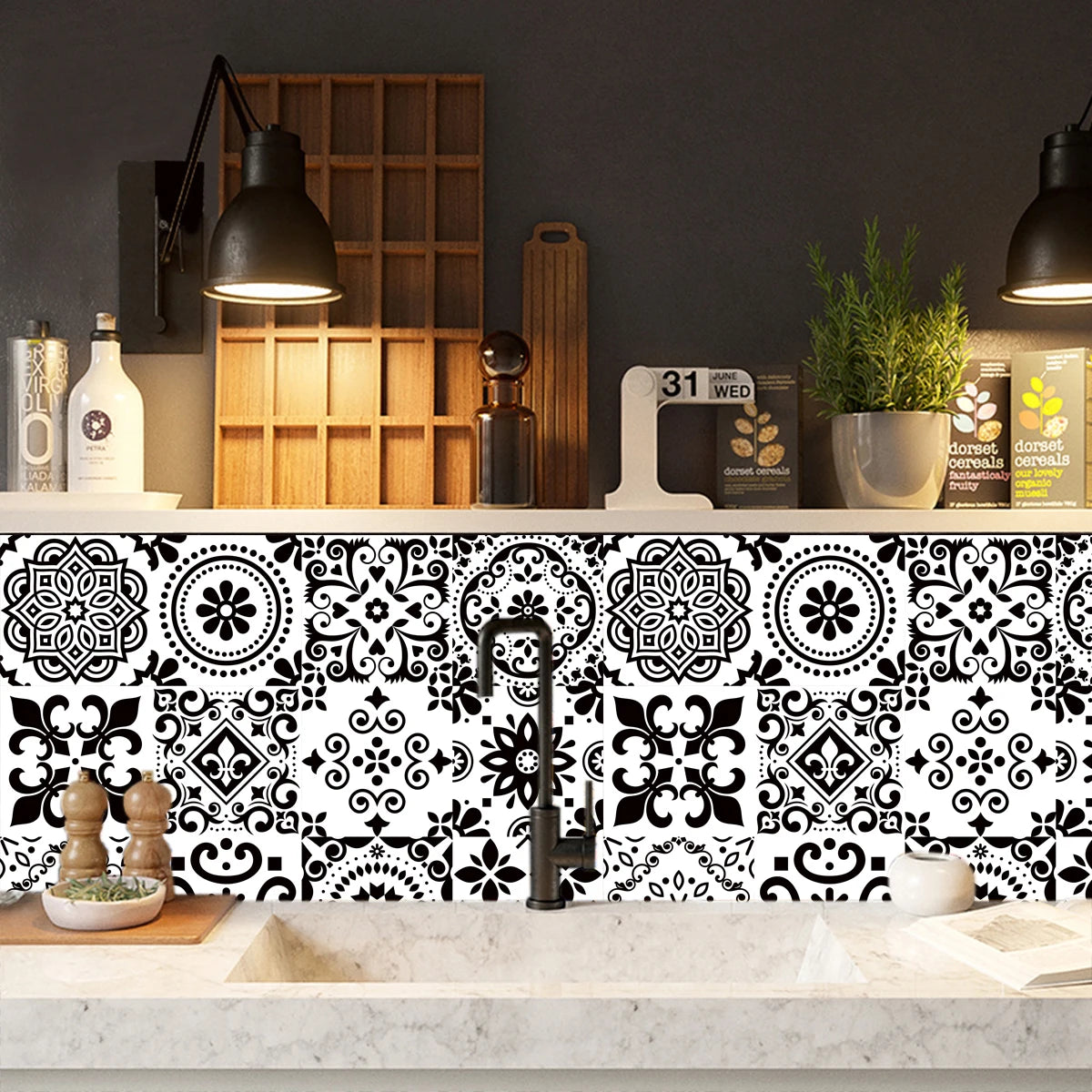 Matte Waterproof Tile Wall Stickers Set For Kitchen Bathroom PVC