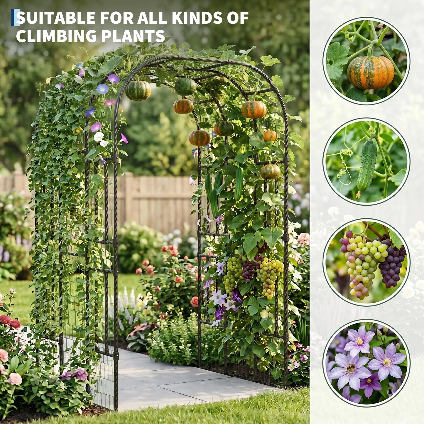 Extra Tall 7.3FT Garden Arch Trellis, PE-Coated Steel Plant Arbor For Cucumbers, Beans, Roses, Outdoor Patio Decor Arbor