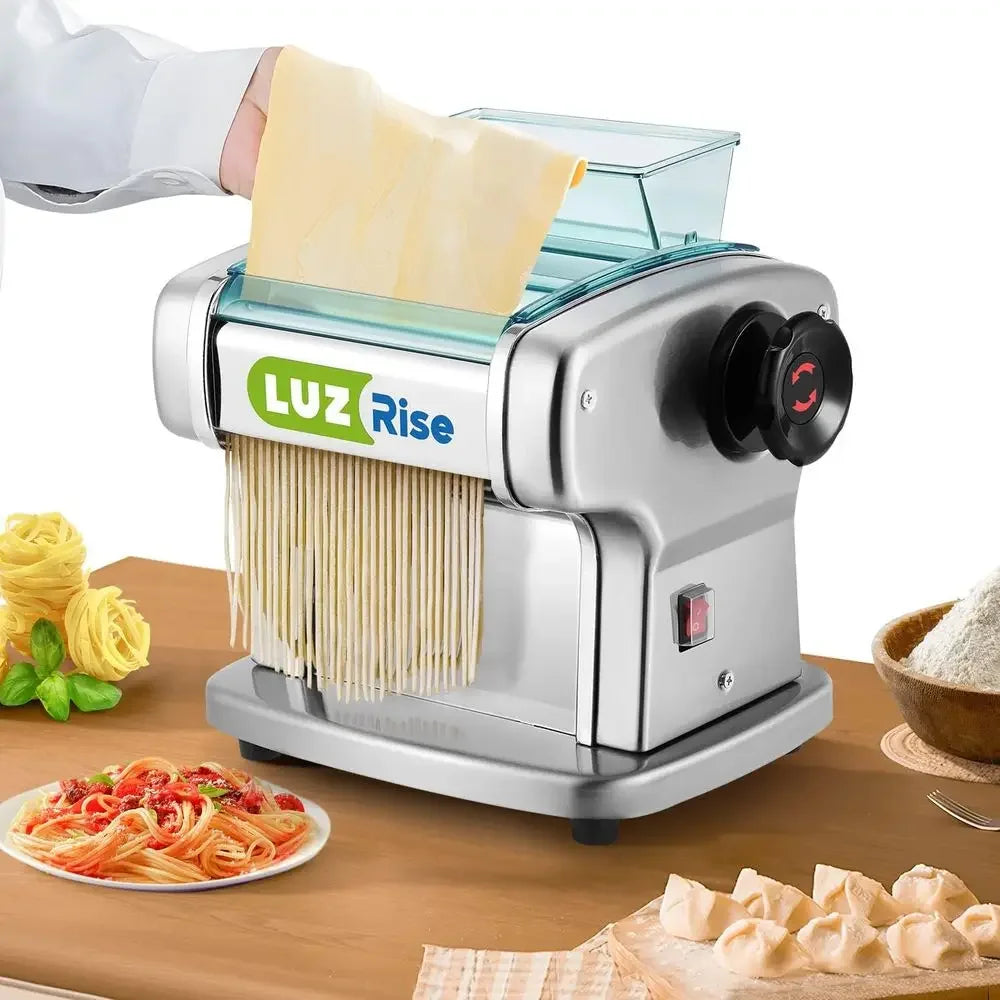 Electric Pasta Maker Automatic Noodle hine resh Pasta Dough Roller StainlSteel(2 Blades or 2.5mm Round&4mm lat Noodle,9 ThicknSe