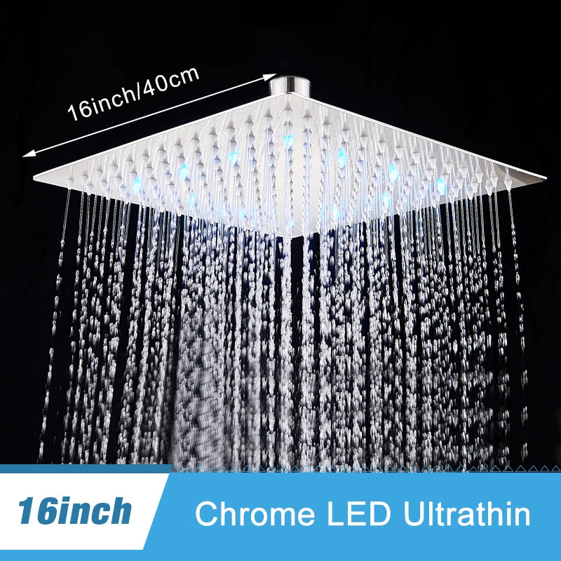 Shinesia LED Square Rainfall Showerhead With Stainless Steel Housing