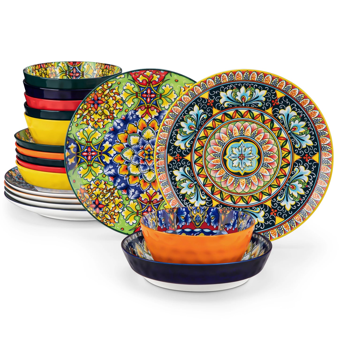 Vancasso 12/16/18/24 Piece Ceramic Dinnerware Set Stoneware Bohemian Style with Dinner/Dessert Plate/Cereal/Pasta Bowl For 6