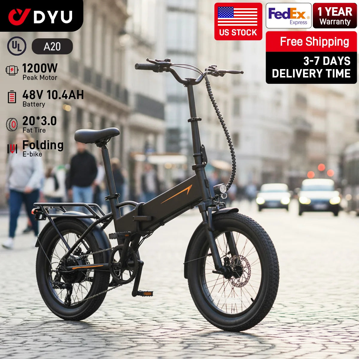 DYU A20 750W（peak 1200W） Electric Bike Folding Ebike 48V 20" Adult Fast Commuter Bicycle 45km/h