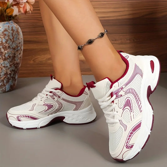 Women Breathable Mesh Platform Sneakers Lace Up Walking Shoes