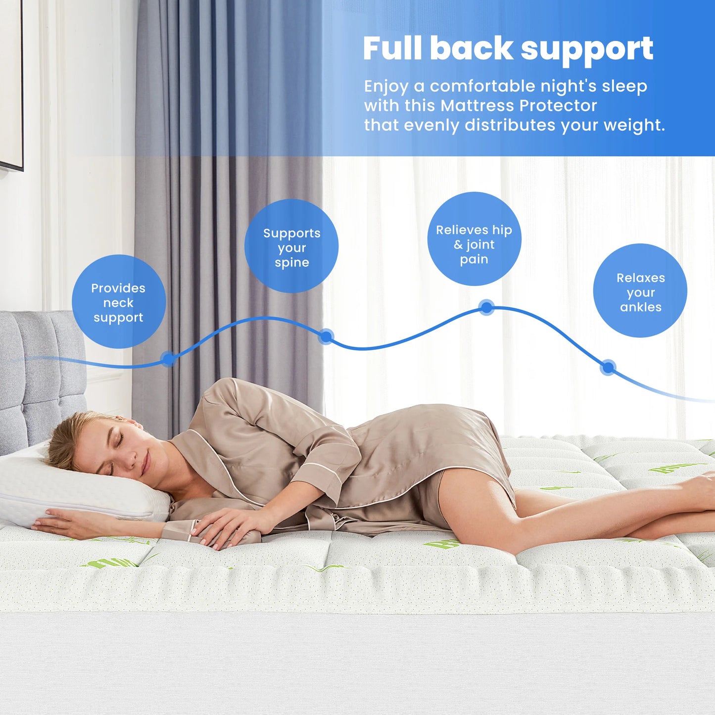 MCQ 400g Bamboo Viscose Mattress Topper Ultra Soft Pillow Top Mattress Pad with Stretchable Pockets Breathable Cooling Topper