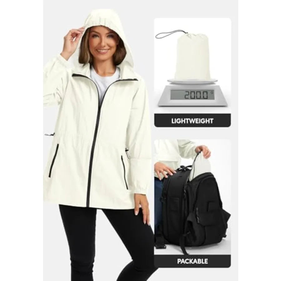 Lightweight Rain Jacket Women Waterproof - Packable Windbreaker Jacket Raincoats for Women with Hood for Travel Outdoor