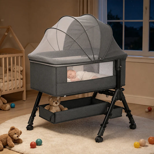 Portable Baby Bassinet Bedside Crib With Mesh Window