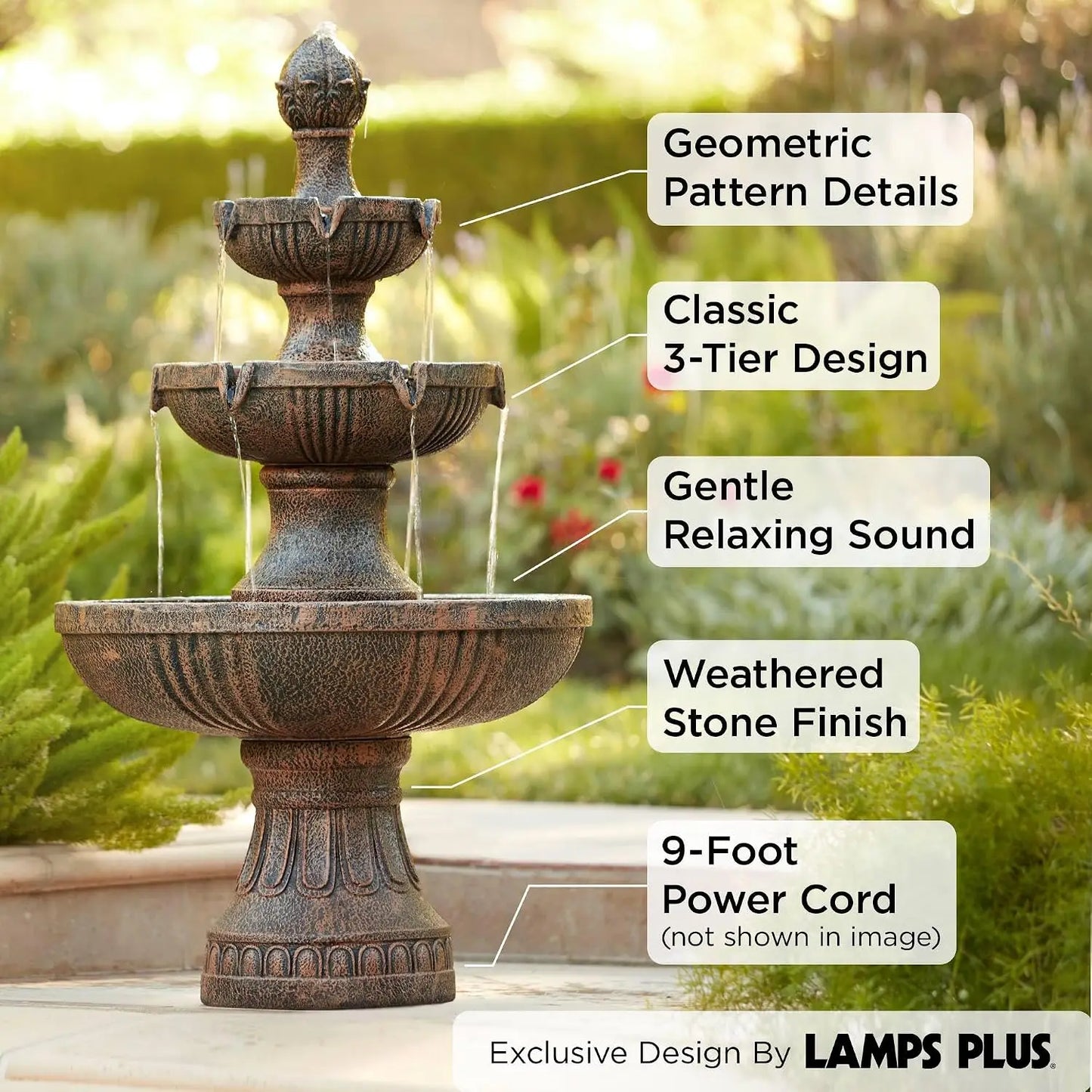 Ravenna 43" High Large Italian Indoor Outdoor Decor Faux Stone Floor Fountain Standing Waterfall 3-Tier Basin Tall Water