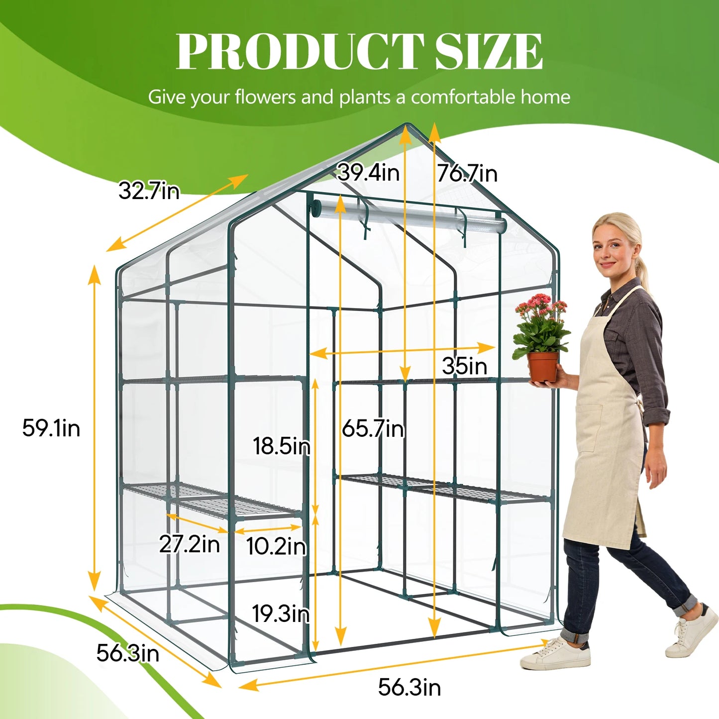 JHK 56-Inch Portable Walk-In Greenhouse with Shelf Transparent Multi-Tier Plant Growing Rack for Indoor and Outdoor Garden Patio