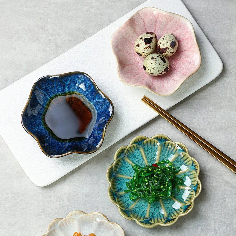 Japanese Ceramic Plate Kiln Glaze Soy Sauce Dish for Sashimi