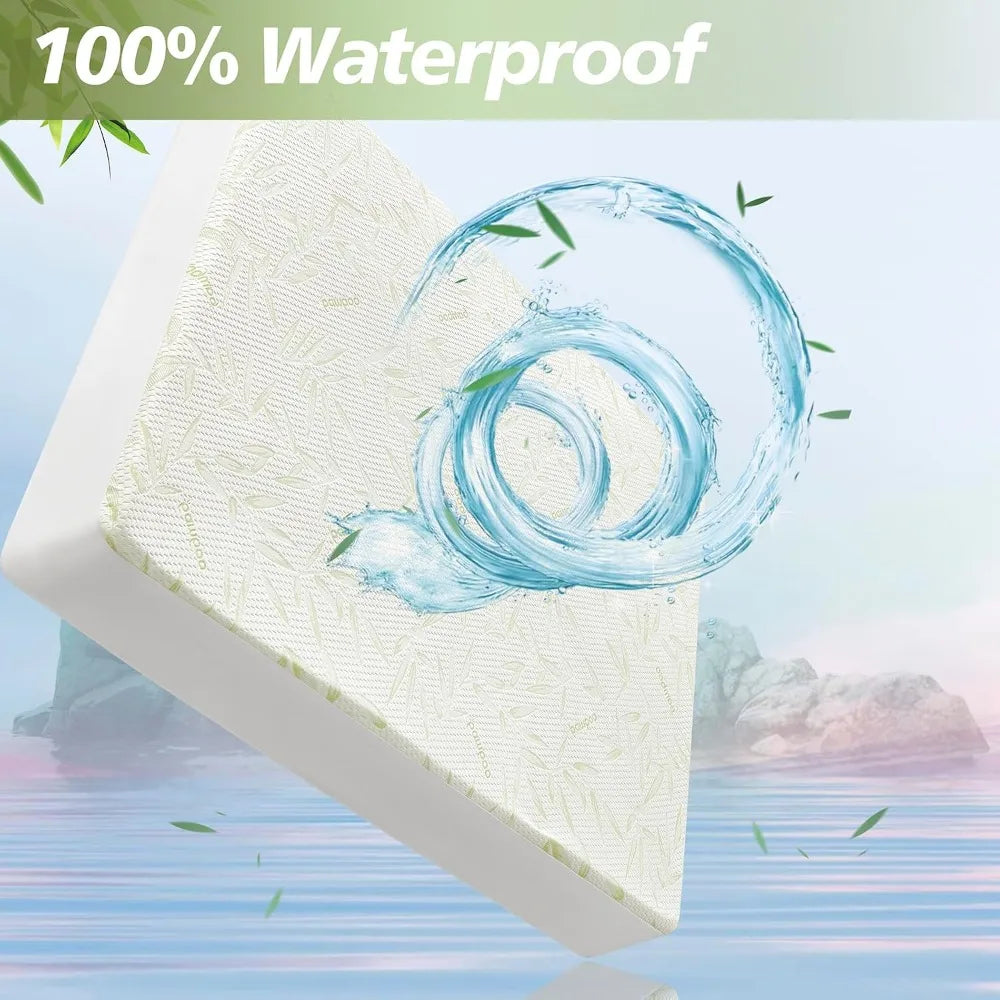 Rayon Bamboo Queen Size Mattress Protector, Waterproof Queen Mattress Pad | 16" Deep Pocket Noiseless Cooling Breathable Textured Design for Guest Bed