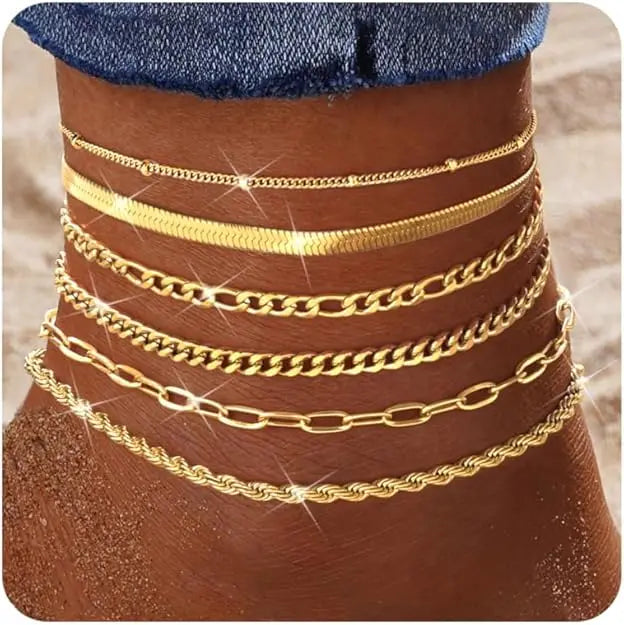Drperfect Gold Plated Stainless Steel Cuban Link Ankle Bracelets