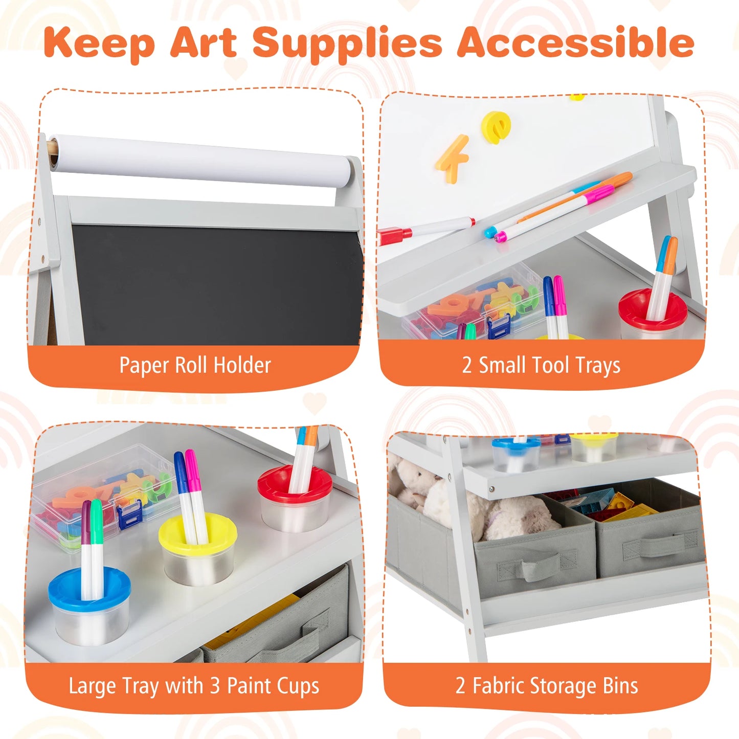 3-in-1 Art Easel for Kids w/ Magnetic Chalkboard & Whiteboard Paper Roll
