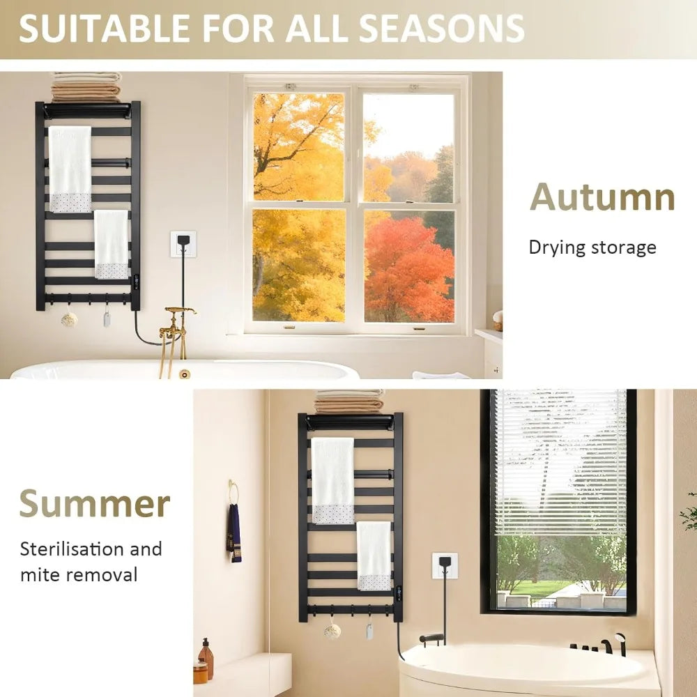 Wall Mounted Multi-Level Towel Warmer With Shelf And Timer