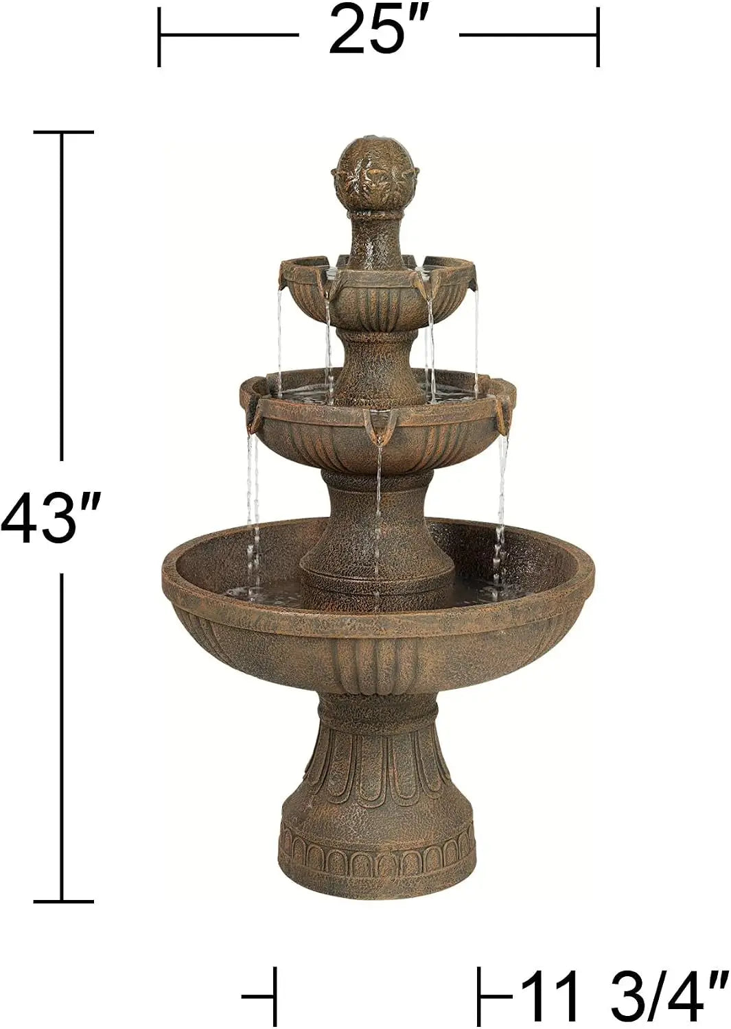 Ravenna 43" High Large Italian Indoor Outdoor Decor Faux Stone Floor Fountain Standing Waterfall 3-Tier Basin Tall Water