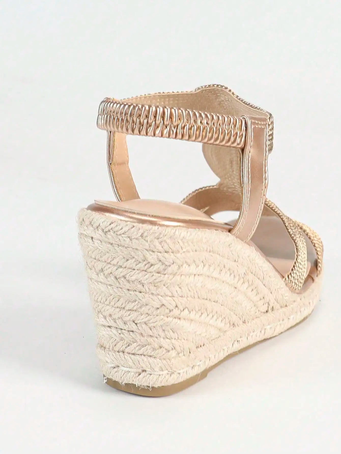 Women's Champagne Espadrille Wedge Sandals, Open Toe Ankle Strap Platform Heels For Summer Vacation Party