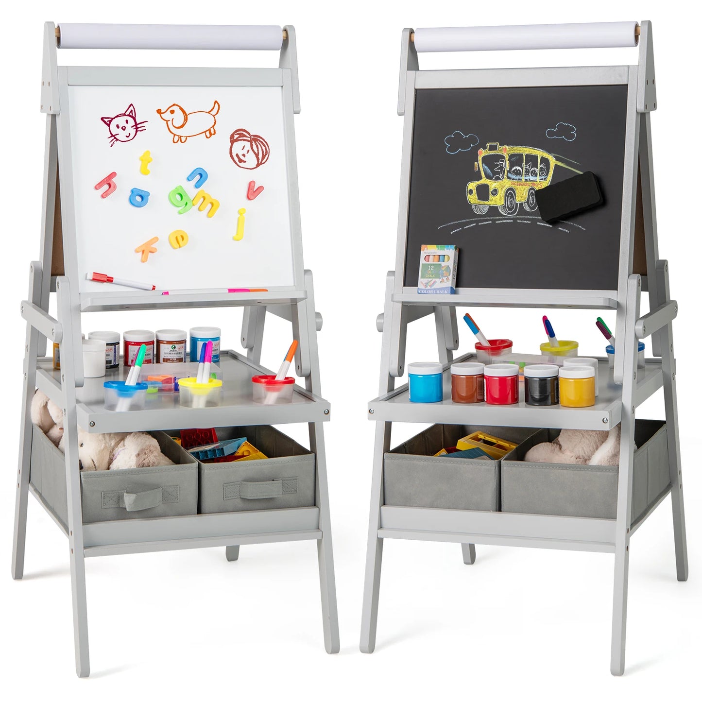 3-in-1 Art Easel for Kids w/ Magnetic Chalkboard & Whiteboard Paper Roll