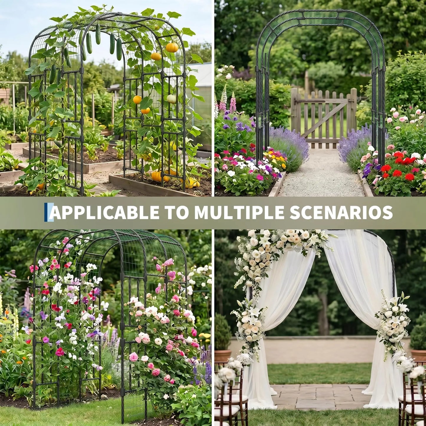 Extra Tall 7.3FT Garden Arch Trellis, PE-Coated Steel Plant Arbor For Cucumbers, Beans, Roses, Outdoor Patio Decor Arbor