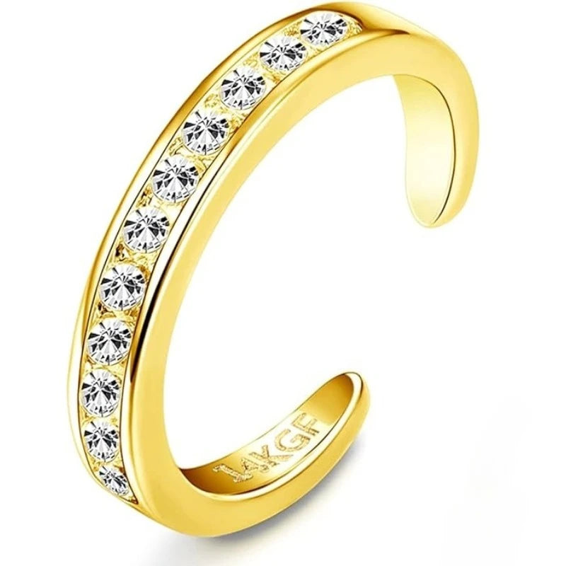Adjustable 14K Gold Plated Toe Ring Set Featuring Cubic Zirconia