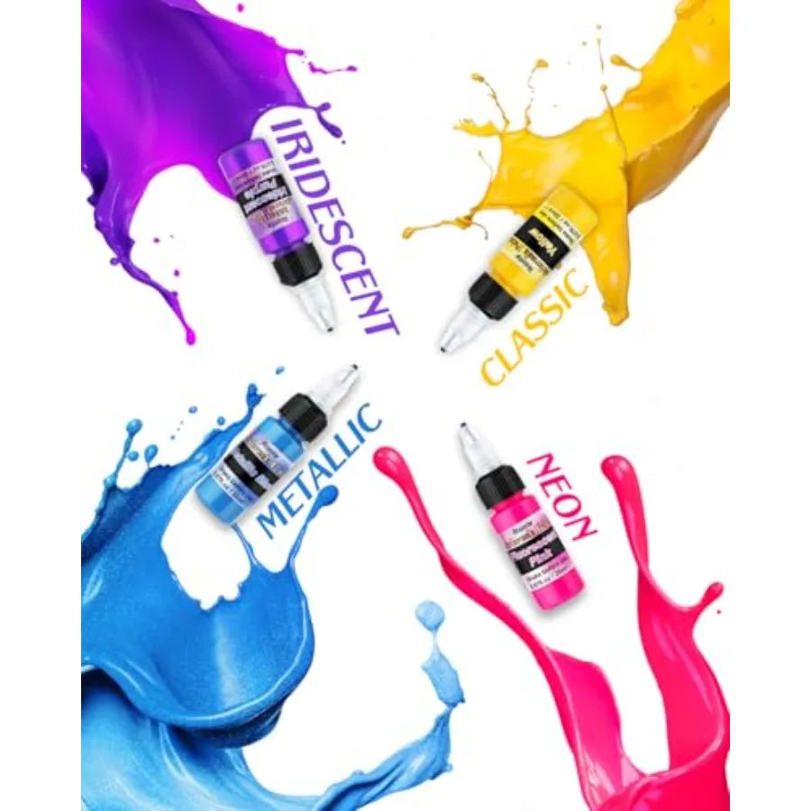 Airbrush Paint,,Airbrush Paint Set Includes Iridescent and Metallic and Neon and Classic Colors, Water-Based Air Brush Paints A